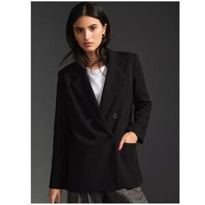 Anthropologie Maeve Double-Breasted Blazer 12 oversized black boxy